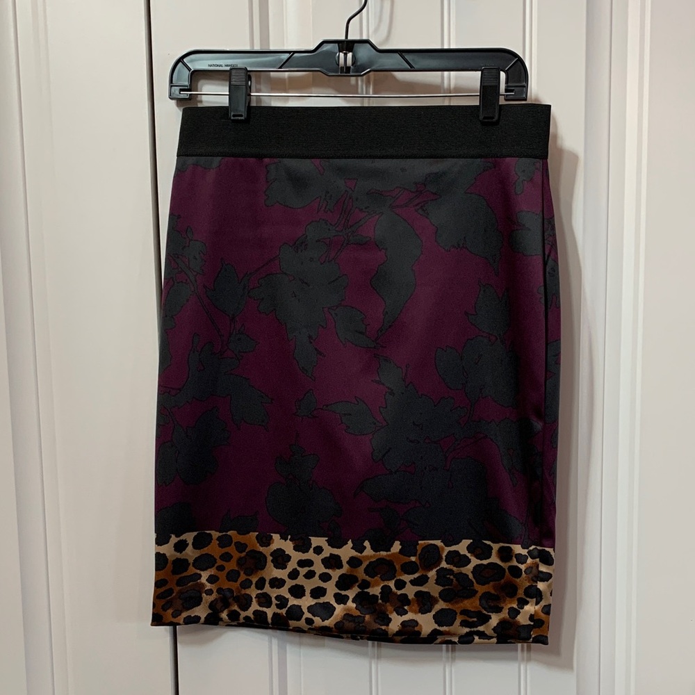 NWT Express Purple and Black Pencil Skirt with Leopard Trim